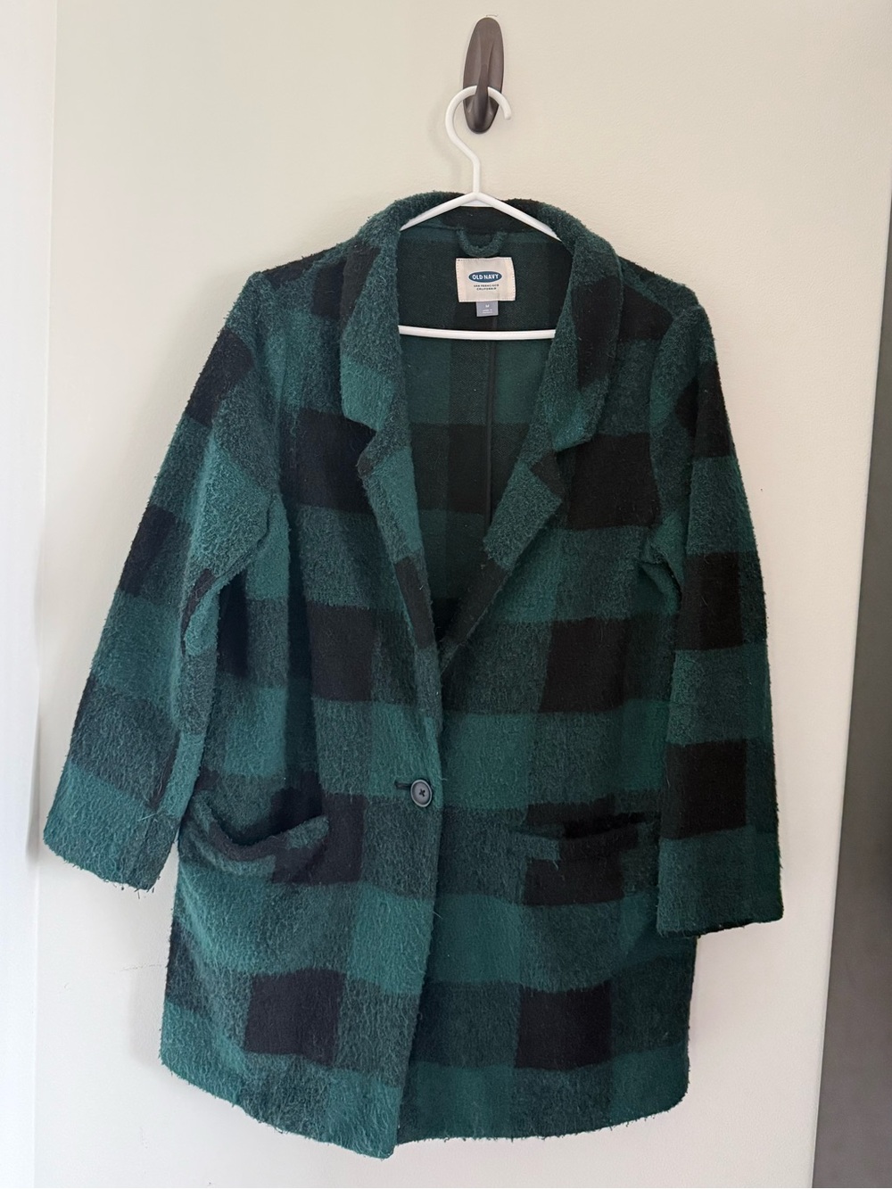 Old Navy Women's Green & Black Checkered Plaid Coat